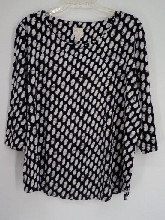 Chico's Tops - Chico's  Women's 3/4 Sleeve Black n White  Dots Print  Top  Size 3 US XL